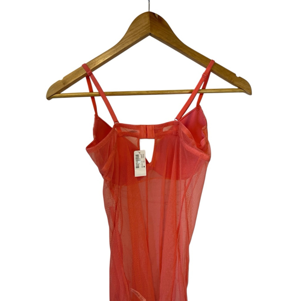 Women's Coral Chemise & Slip with White Lace Trim, Size M - Picture 5 of 10